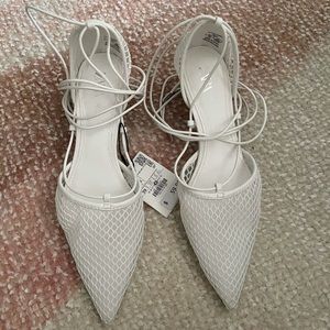 Zara white mesh Kitty heels with ankle wrap